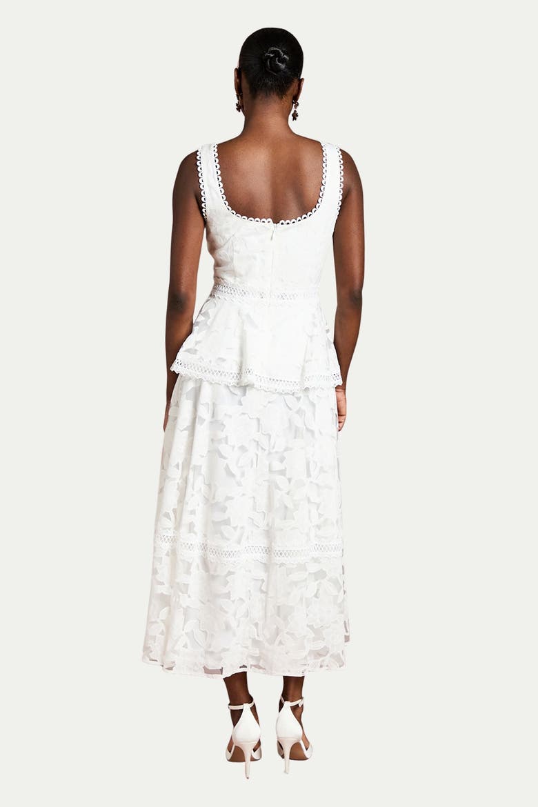 Peplum Hem Button Down Lace Midi Dress, Alternate, color, Ivory