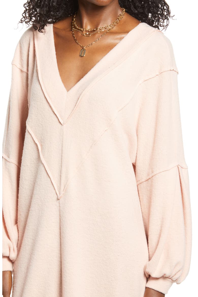 Cozy Double V Long Sleeve Throw On Dress, Alternate, color, PINK SMOKE