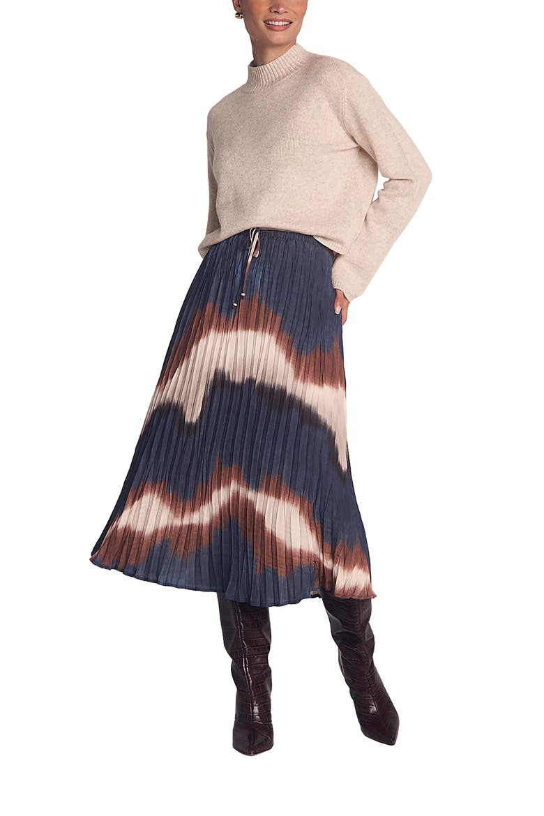 Pleated Midi Skirt, Alternate, color, MIDNIGHT TIDES PRINT