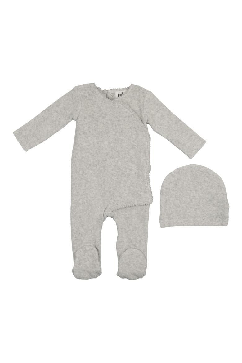 Velour Wrap Footie & Hat Set, Main, color, GREY