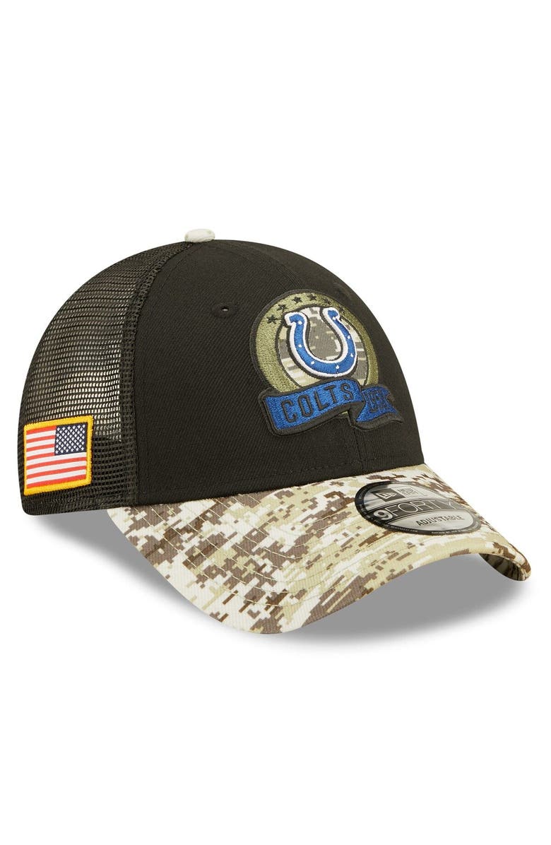 New Era Men's New Era Black/Camo Indianapolis Colts 2022 Salute To Service 9FORTY Snapback Trucker Hat, Main, color, 