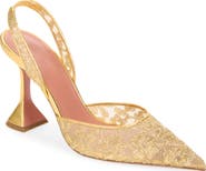 Amina Muaddi Holli Metallic Lace Slingback Pump