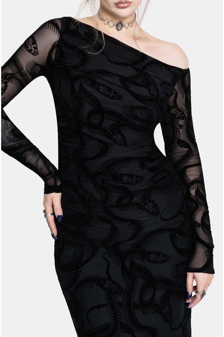 Paleo Flocked Mesh Maxi Dress, Alternate, color, Black