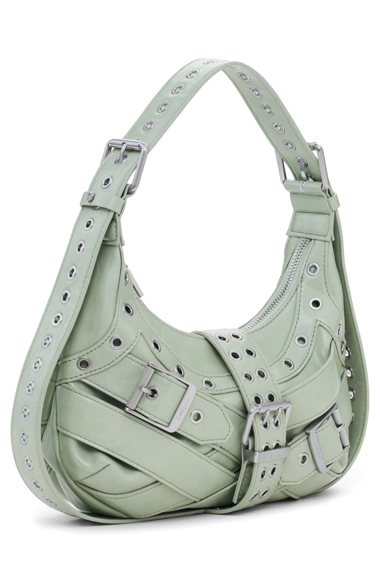 Desigual Grommet Trim Faux Leather Shoulder Bag, Alternate, color, Green
