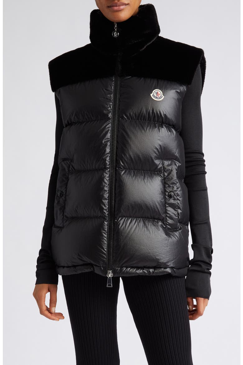 Lempa Down Puffer Vest with Faux Fur Trim, Main, color, BLACK