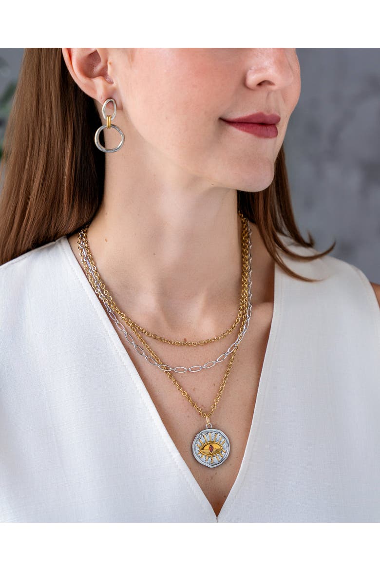 Mixed Metal Three Strand Eye Charm Necklace, Alternate, color, Gold