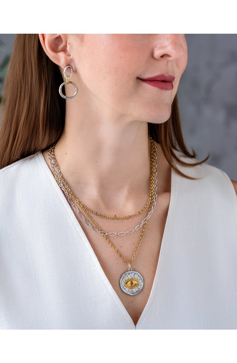 Loni Paul Jewelry Mixed Metal Three Strand Eye Charm Necklace, Alternate, color, Gold