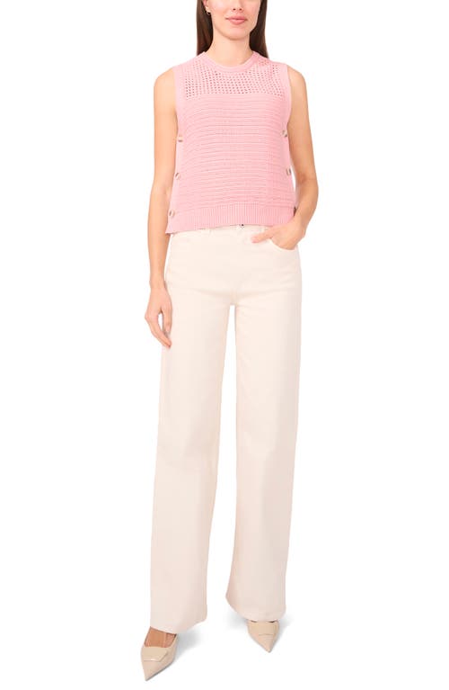 Halogenr Halogen(r) Open Stitch Sleeveless Cotton Side Button Sweater In Bridal Rose