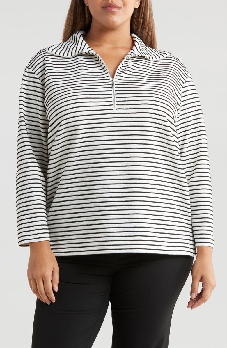 Jones New York Metallic Ottoman Stripe Half-Zip Top, Main, color, 