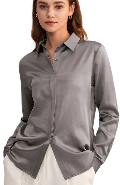 Women's Basic Concealed Placket Silk Shirt