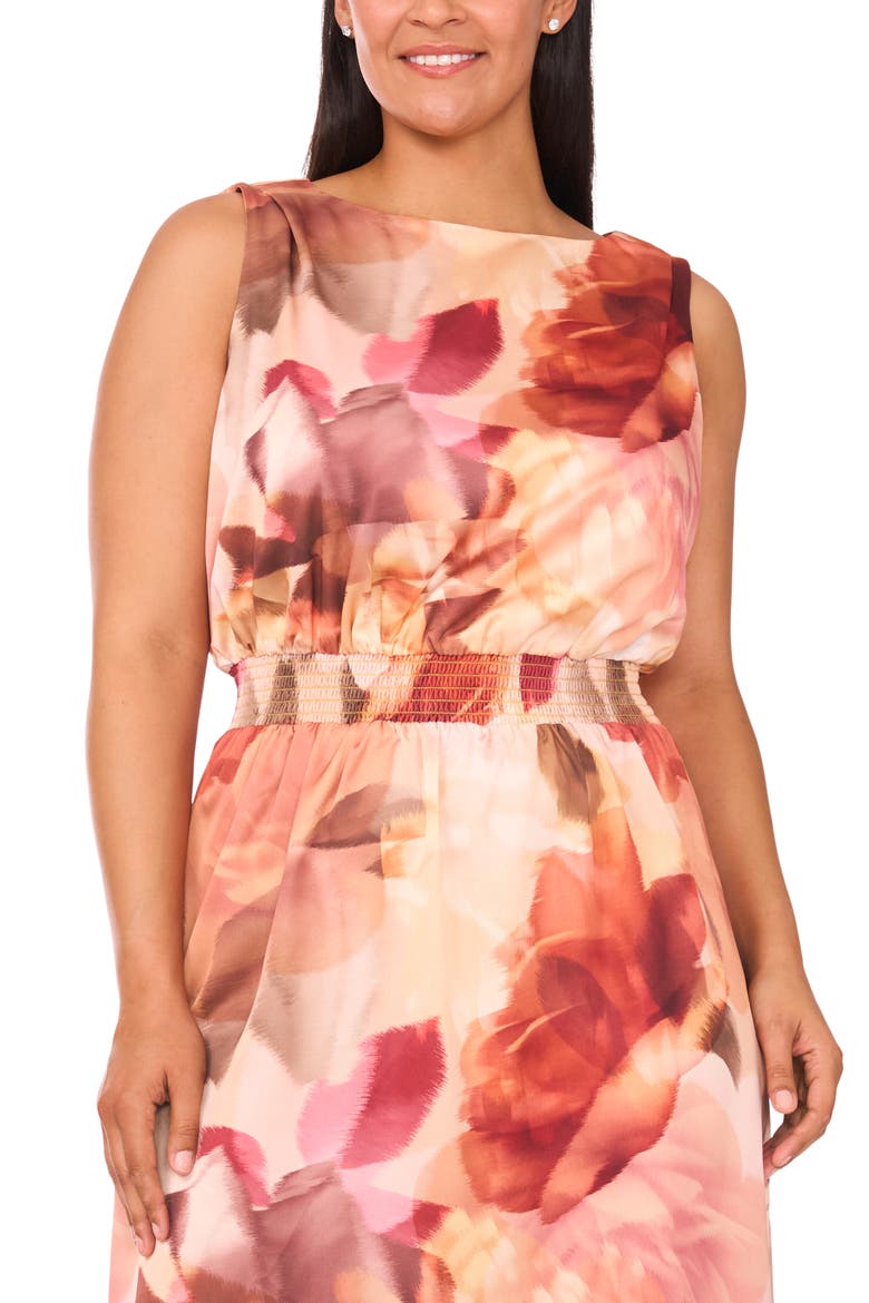 Blurred Floral Smocked Waist Maxi Dress, Alternate, color, FADED ROSE