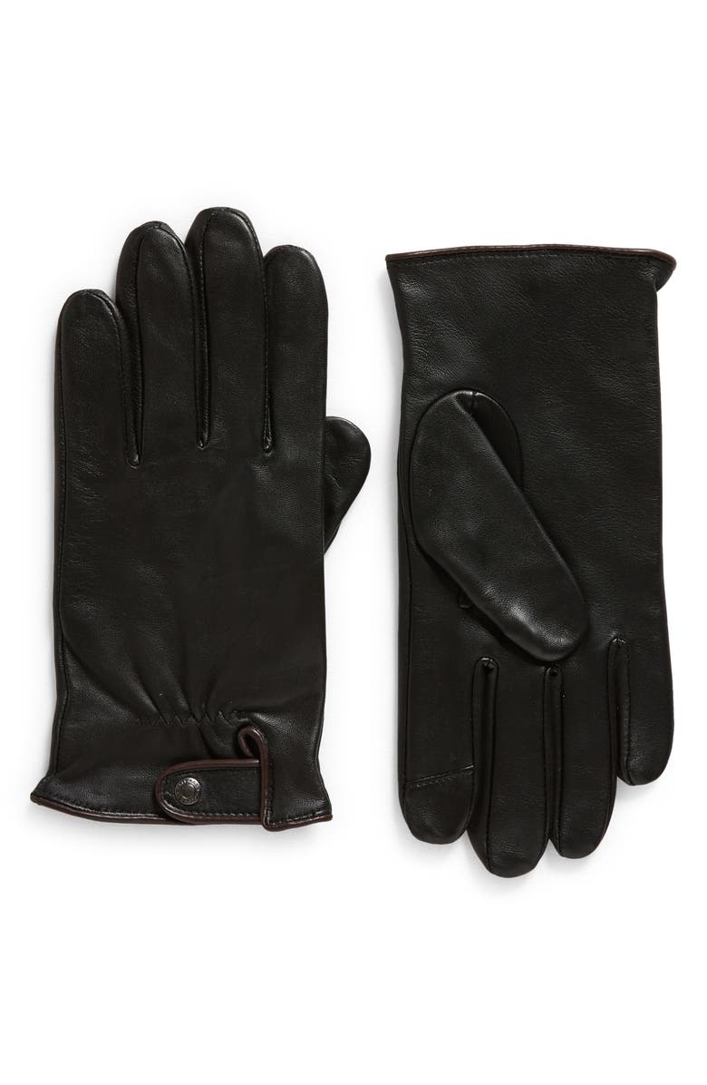 Cole Haan Snap Cuff Leather Gloves, Main, color, 