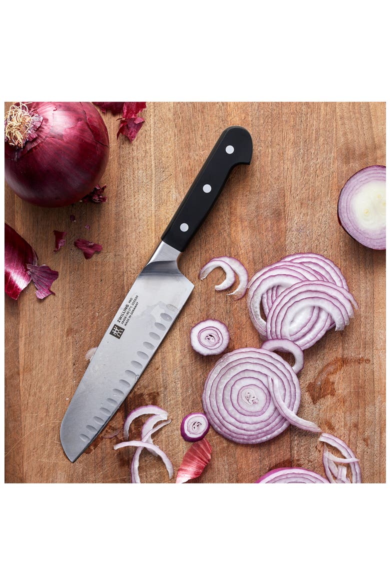Pro 7-Inch Hollow Edge Rocking Santoku Knife, Alternate, color, BLACK
