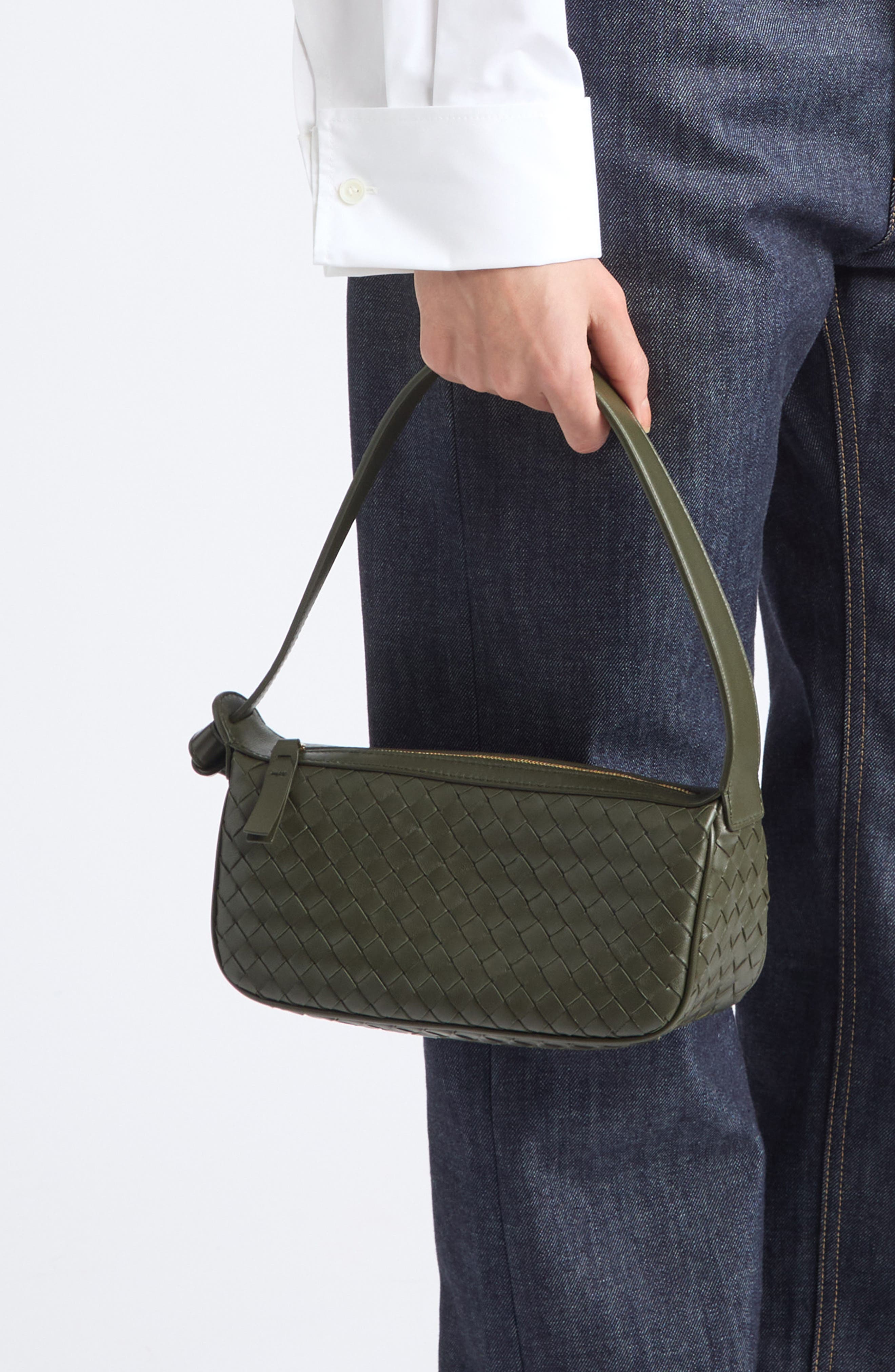 Nodo Leather Shoulder Bag, Alternate, color, 3740 BARK GREEN-GOLD