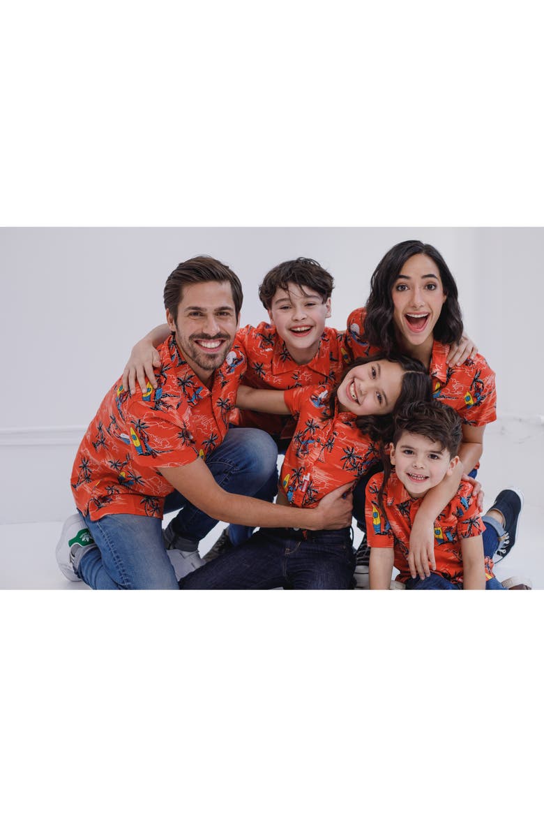 Spider-Man Button Front Hawaiian Shirt, Alternate, color, Spider Man Peach