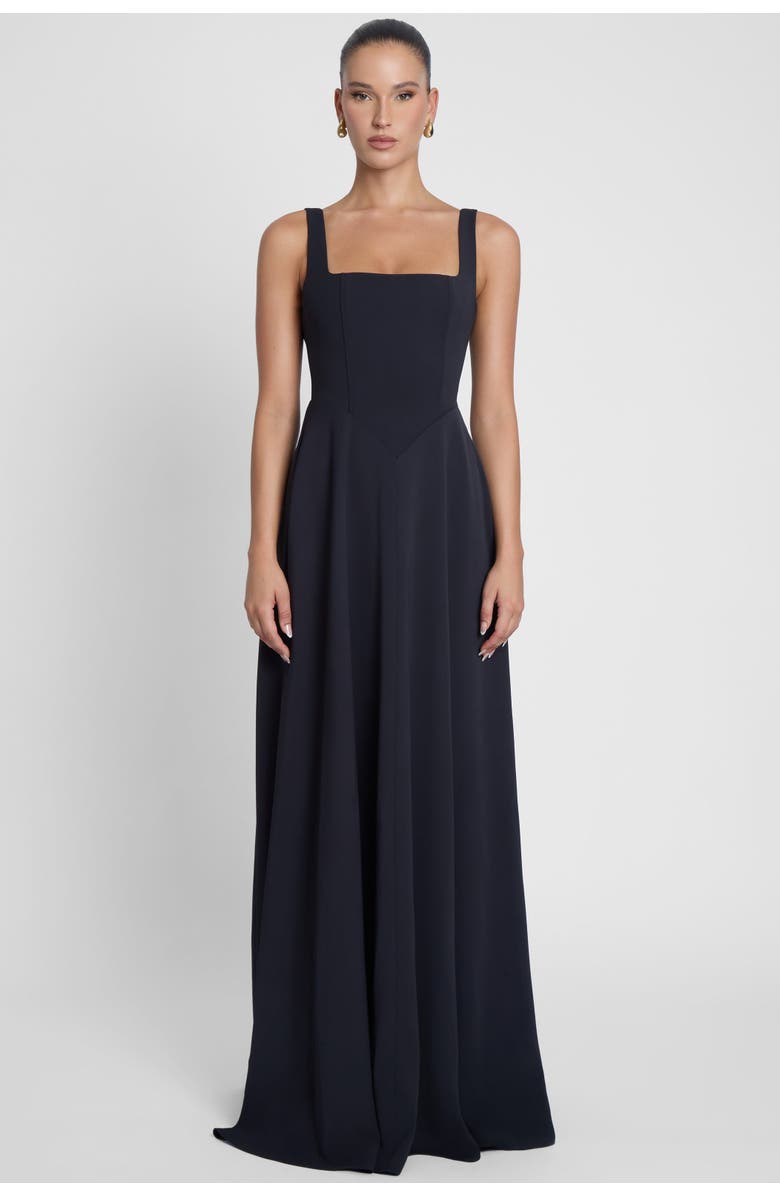 LEAU Siren Square Neck Corset Maxi Dress, Main, color, Black