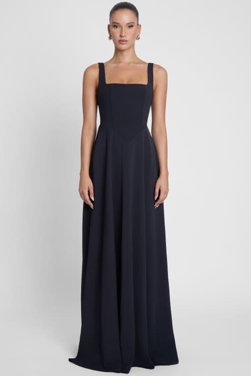 Leau Siren Square Neck Corset Maxi Dress In Black