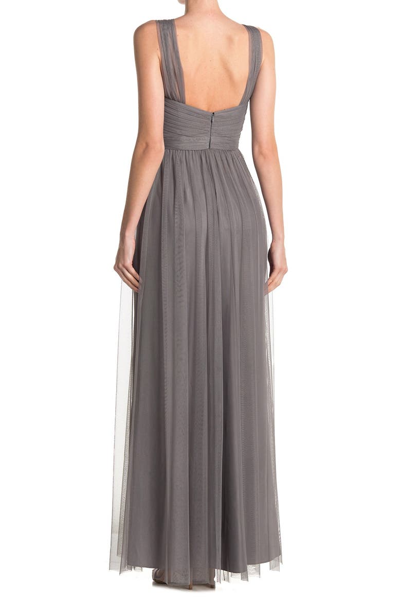 'Aisha' Tulle Twisted V-Neck Gown, Alternate, color, GRAPHITE