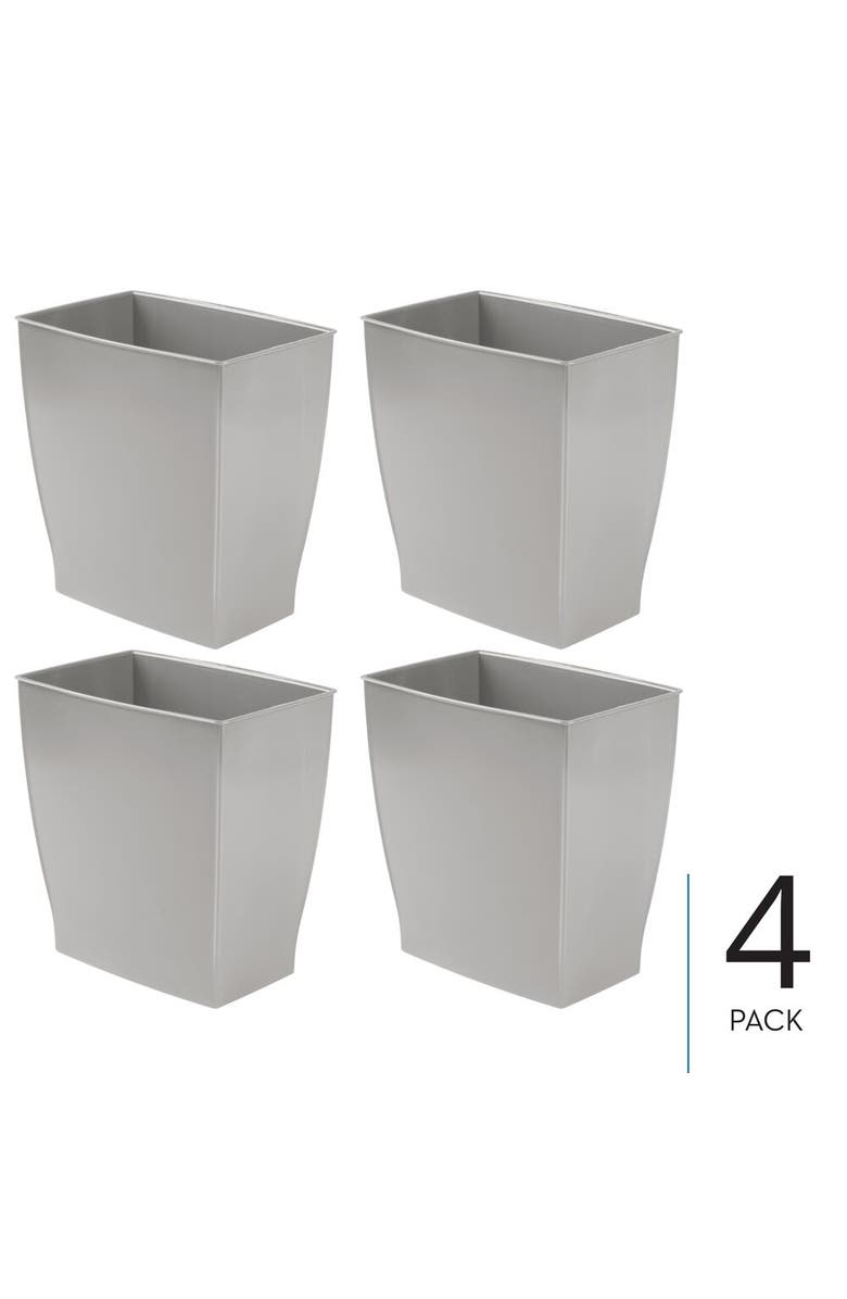 iDesign Small Rectangular Bathroom Trash Cans - Set of 4 - Gray, Alternate, color, Gray