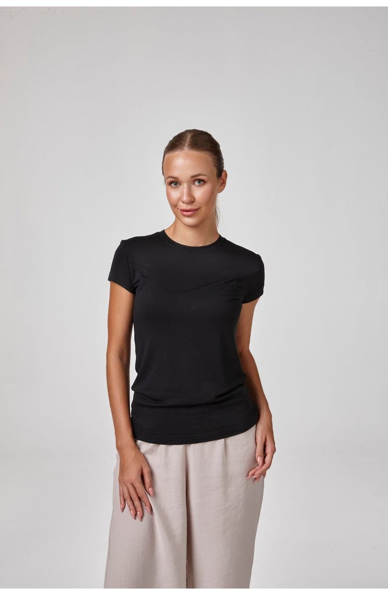 Forever & Always Shoes Vaela Women's Crewneck Short Sleeve Modal Blend Bodysuit, Main, color, Black