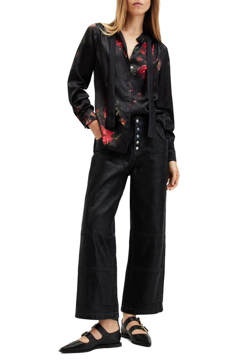 AllSaints Toni Floral Print Tie Neck Shirt, Alternate, color, 