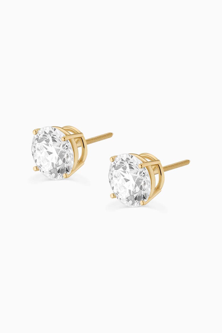 14K Solid Gold Luminous 4 Carat Lab Diamond Large Studs, Alternate, color, Yellow Gold, Lab Diamonds