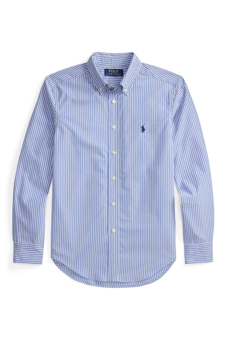Kids' Stripe Cotton Poplin Button-Down Shirt (Nordstrom Exclusive), Main, color, BLUE WHITE