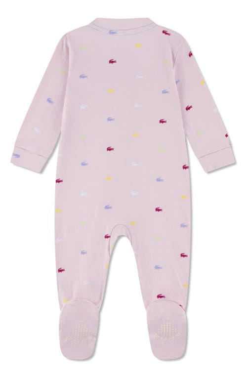 Lacoste Croco Print Organic Cotton Footie In Pink