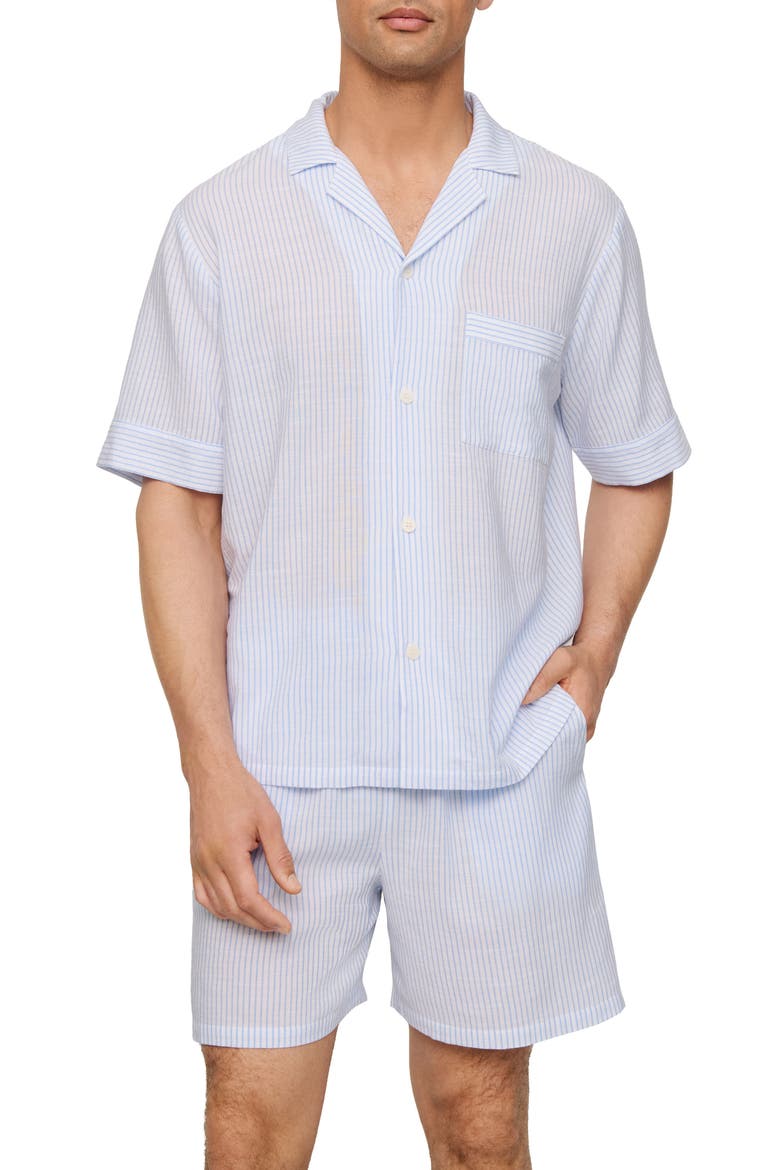 Nautico Stripe Short Pajamas, Main, color, WHITE/CORNFLOWER BLUE