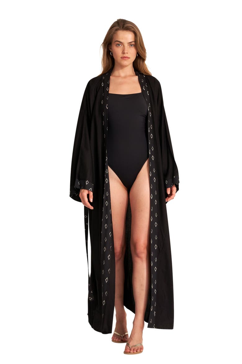 Diamond Midi Swim Cover Up Robe, Main, color, Black