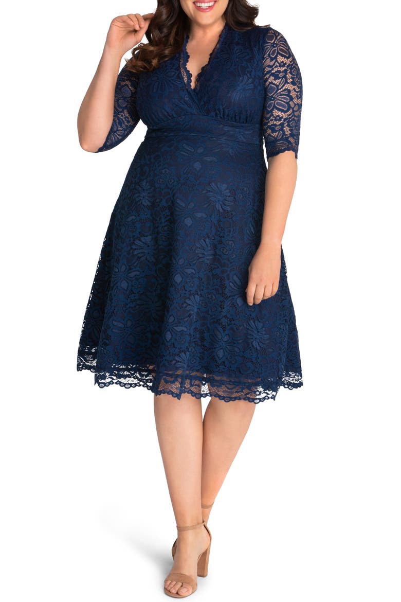 Mademoiselle Lace A-Line Dress, Alternate, color, NAVY BLUE