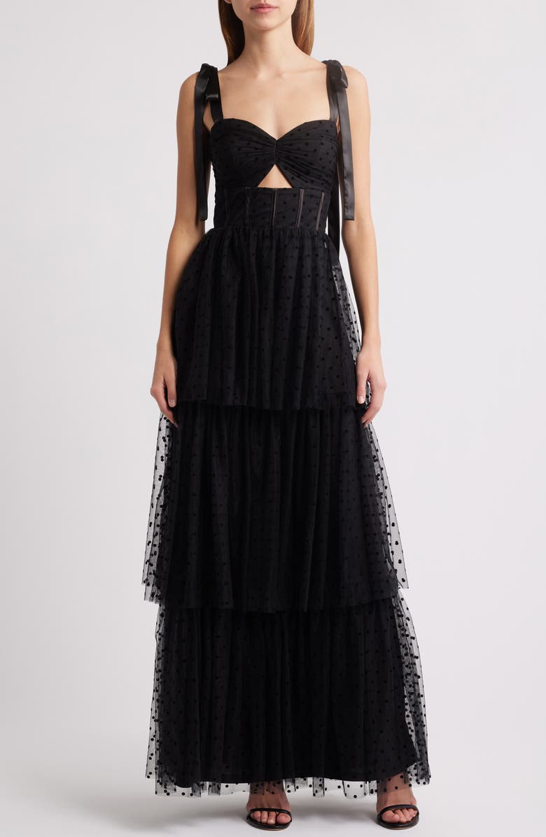 Lulus Billie Swiss Dot Tiered Maxi Cocktail Dress, Main, color, 