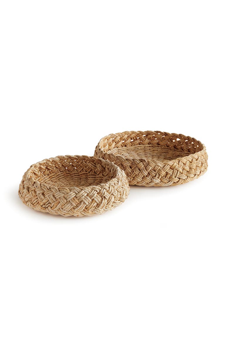 27" Abaca French Braided Handcrafted Decorative Baskets Set of 2, Main, color, Beige