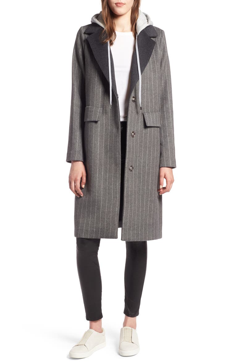 Pinstripe Jacket with Removable Hood, Main, color, GRAY/ WHITE