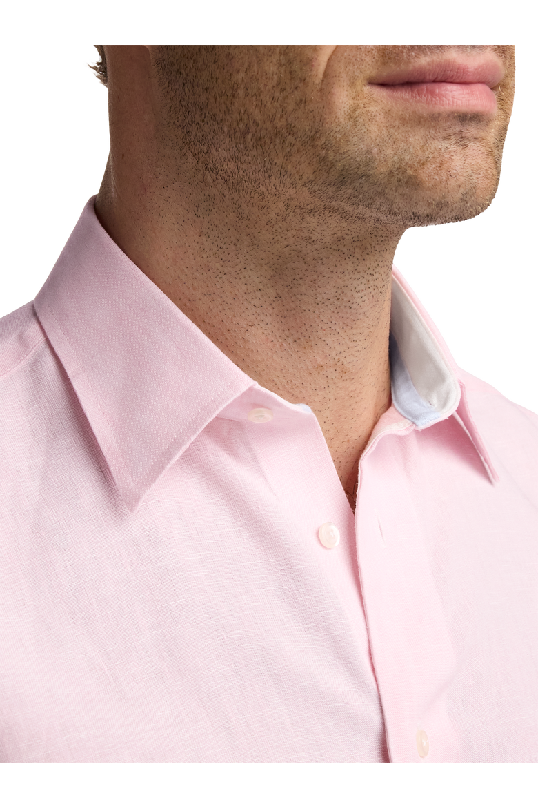 Cotton Buttondown Collar Twill Slim Contrast Trim Button Cuff Long Sleeve Shirt, Alternate, color, Pink