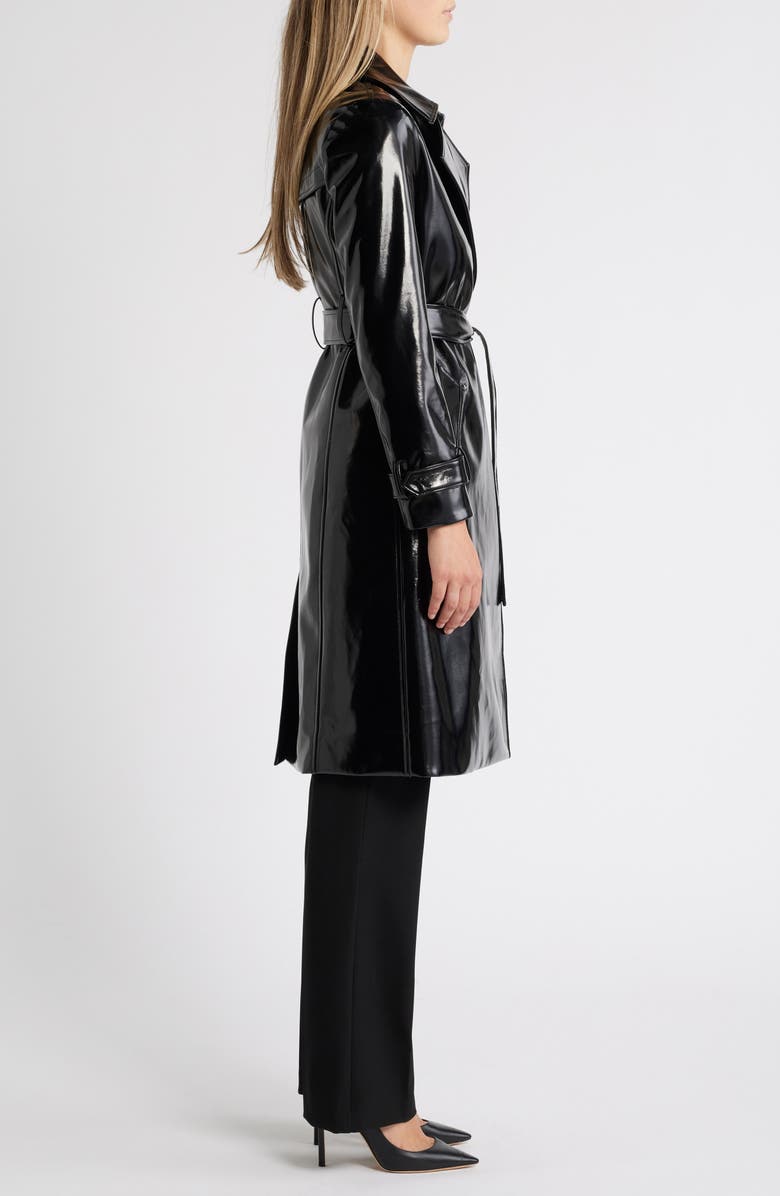 Anne Klein Patent Leather Trench Coat, Alternate, color,