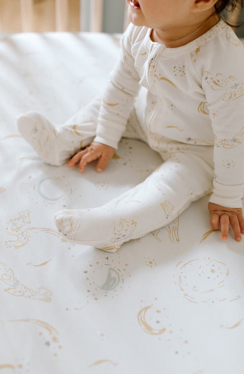 Pehr Moondance Fitted Organic Cotton One-Piece Footie Pajamas, Alternate, color, 