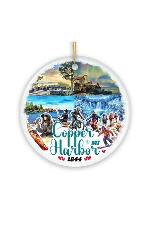 Copper Harbor Lakeside Adventure Round Ceramic Ornament