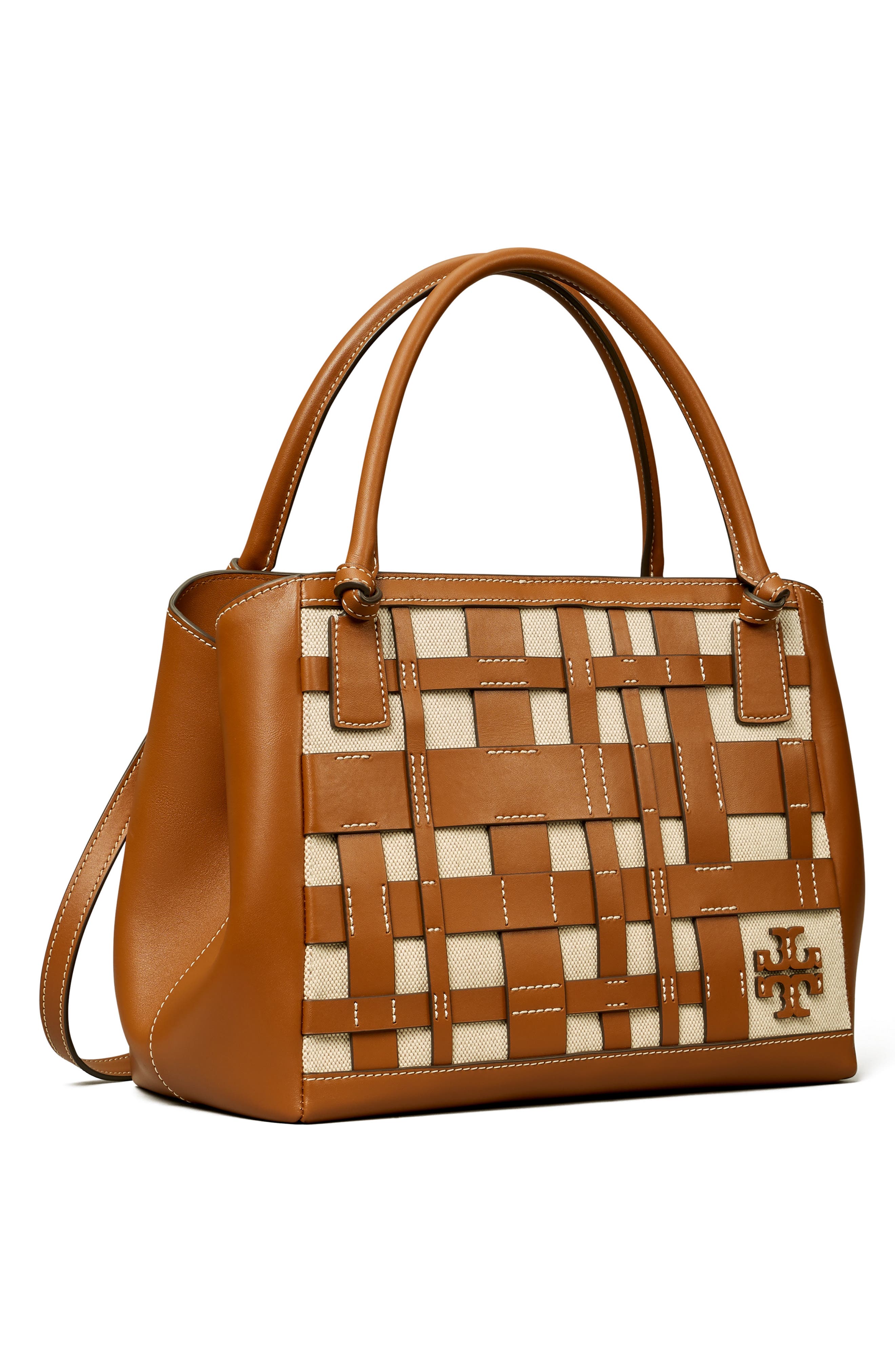 Tory Burch McGraw Canvas & Leather Woven Satchel, Alternate, color, 