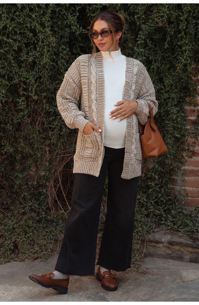 PinkBlush Wide Leg Raw Hem Maternity Jeans, Main, color, Black