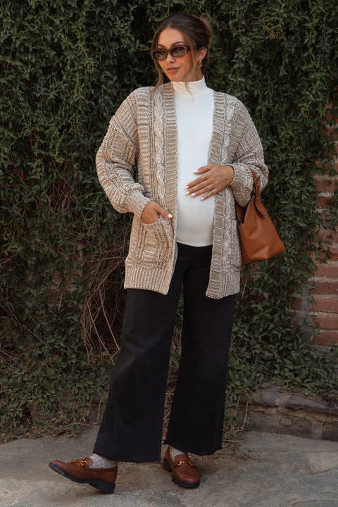 Wide Leg Raw Hem Maternity Jeans