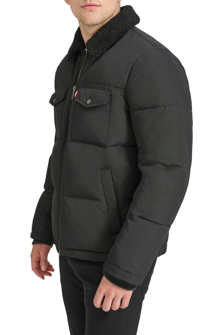 Quilted Jacket with Faux Shearling Collar, Alternate, color, BLACK