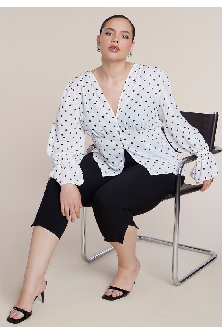 Printed Puff Sleeve Top, Alternate, color, CREAM AND BLACK DOT