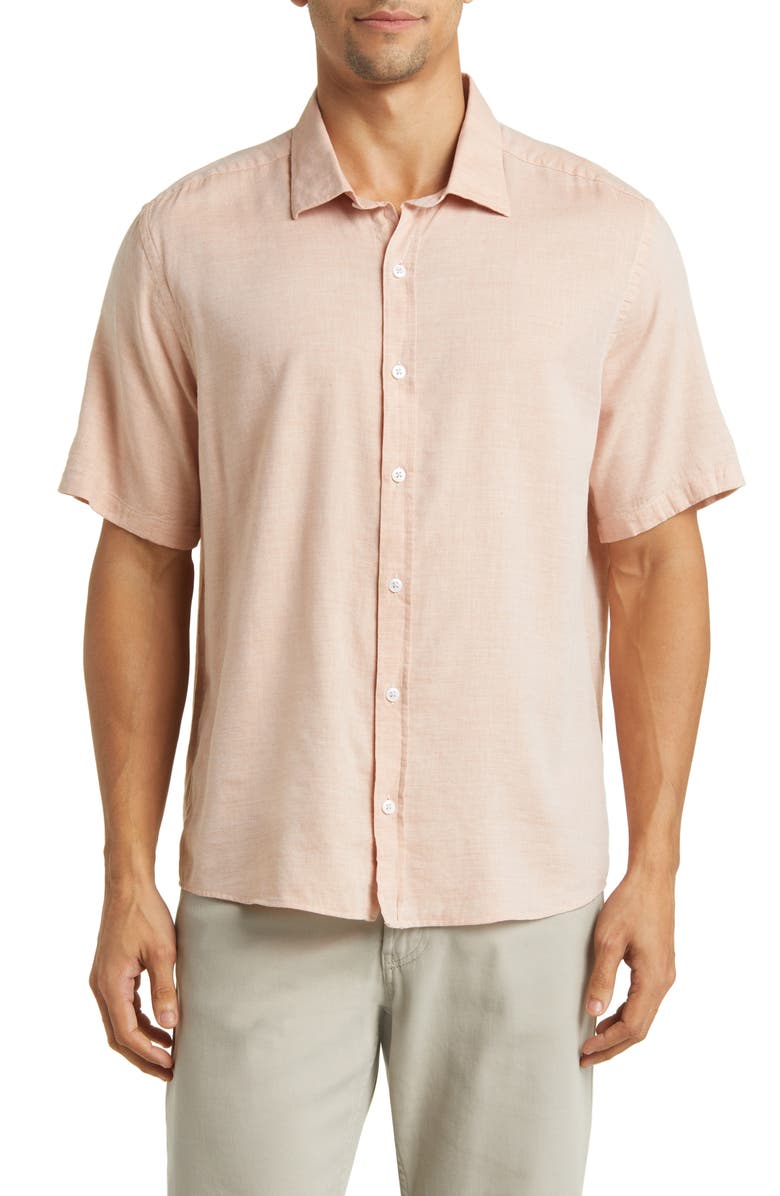 Robert Barakett Mount Eden Short Sleeve Button-Up Shirt, Main, color, Salmon