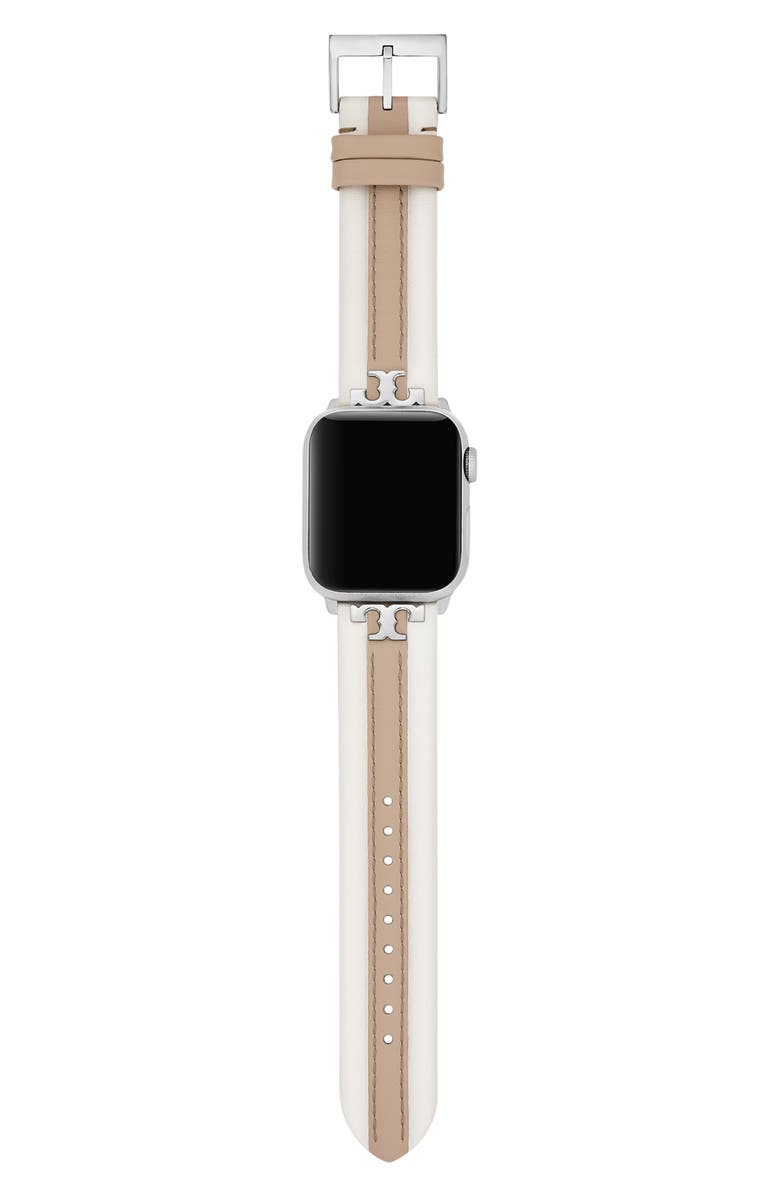 Tory Burch Kira Leather Apple Watch<sup>®</sup> Strap, 20mm, Alternate, color, Ivory
