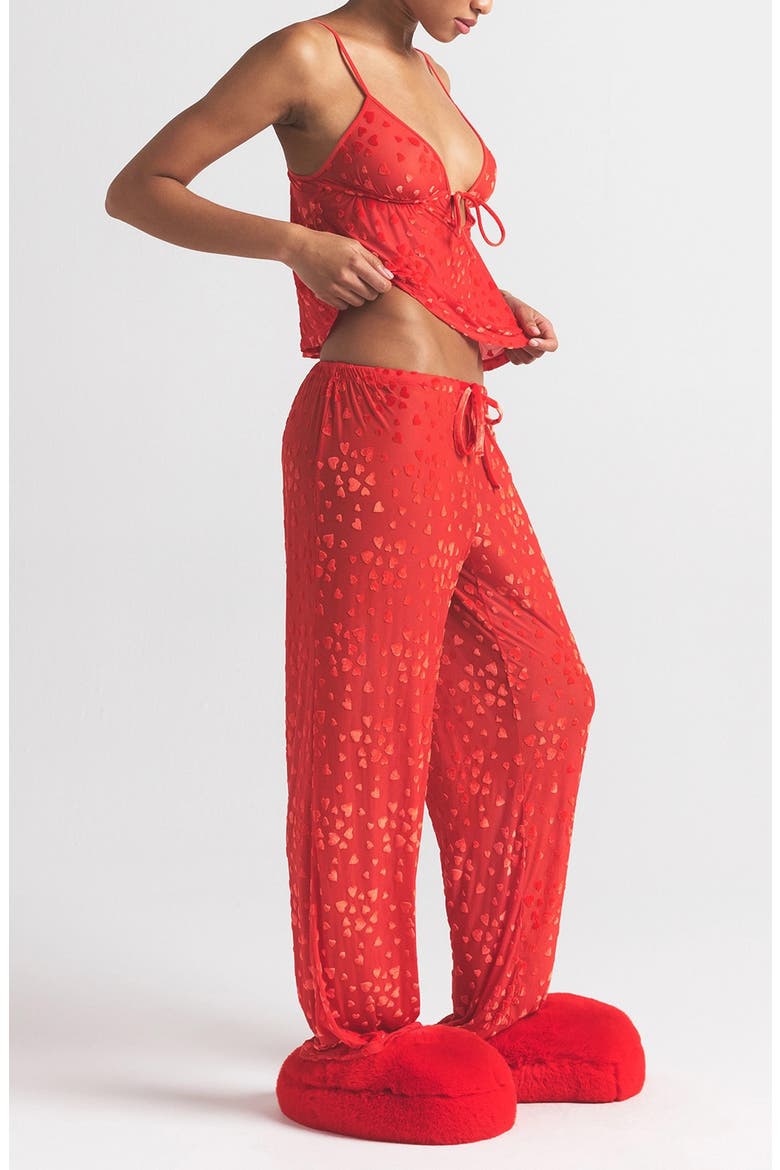 Sheer Velvet Pajamas, Alternate, color, RUBY