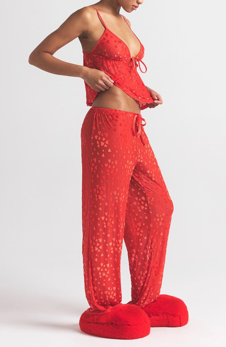 SKIMS Sheer Velvet Pajamas, Alternate, color, Ruby