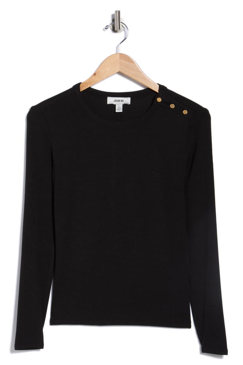 Button Shoulder Knit Top, Alternate, color, BLACK