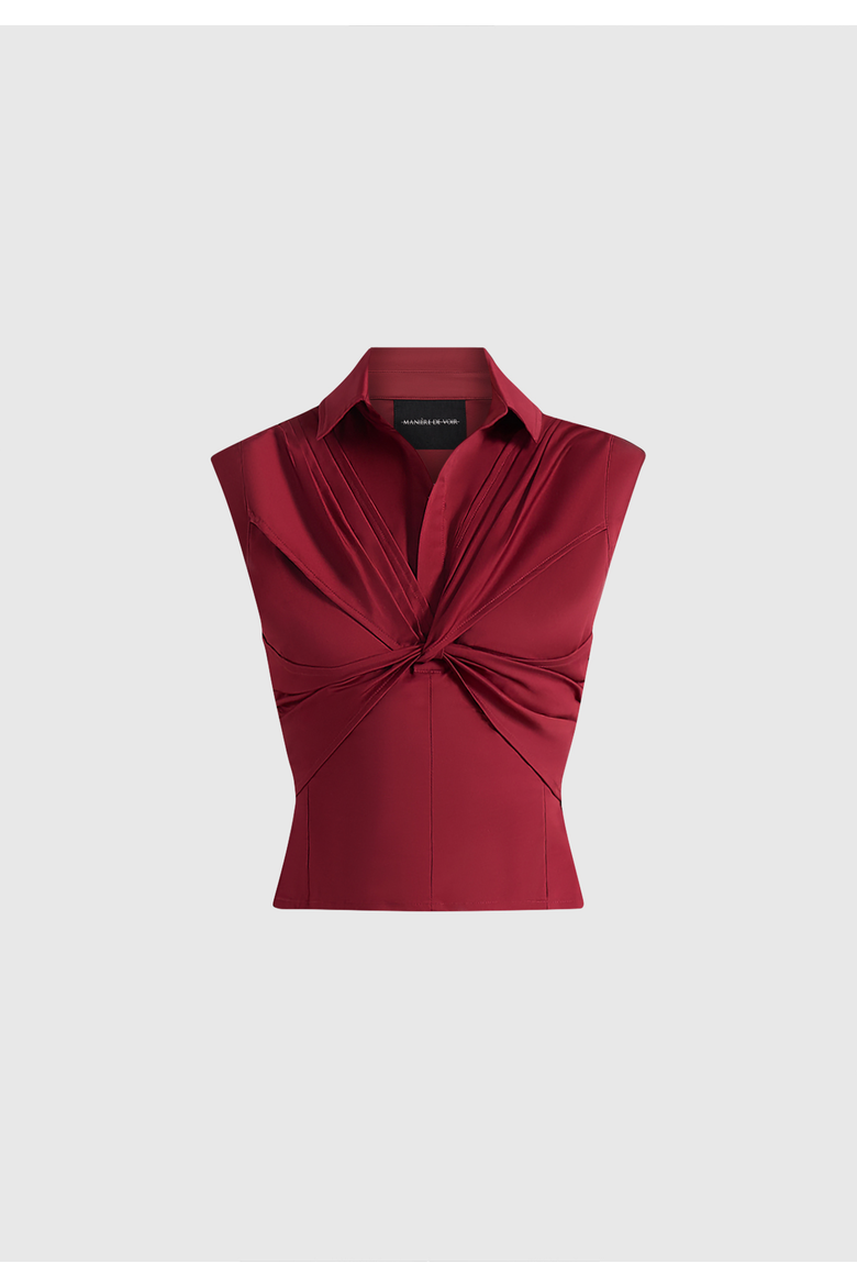 Yvette Gathered Twist Sleeveless Top, Alternate, color, Wine Red