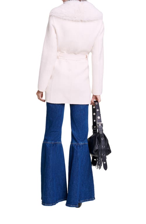 Maje Belted Faux-fur Coat In Pink